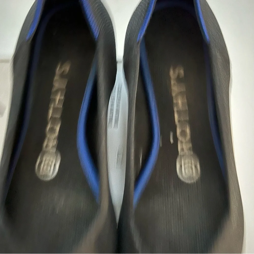 Rothy's Black Pointed Toe Flats with Blue Trim - Picture 3 of 7